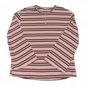 Shein Pink & Brown Striped Waffle Knit Long Sleeve Blouse